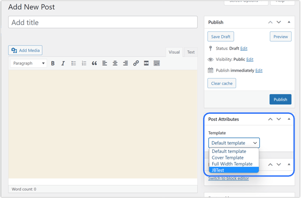 New Template type in dropdown menu of Post Editor