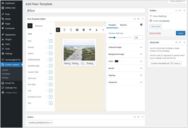 Custom Layouts plugin, Template editing mode.