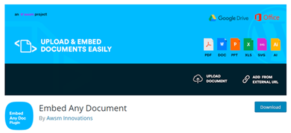 The Embed Any Document WordPress Plugin on WP.org repo