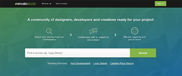 Envato studio landing page.