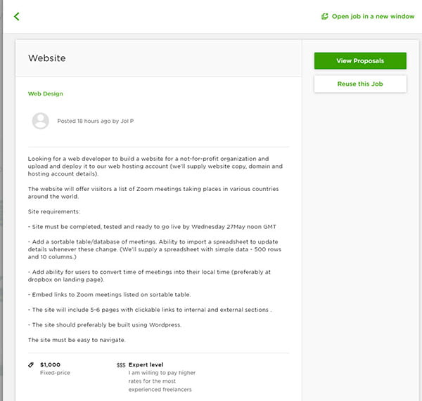 Upwork example brief.