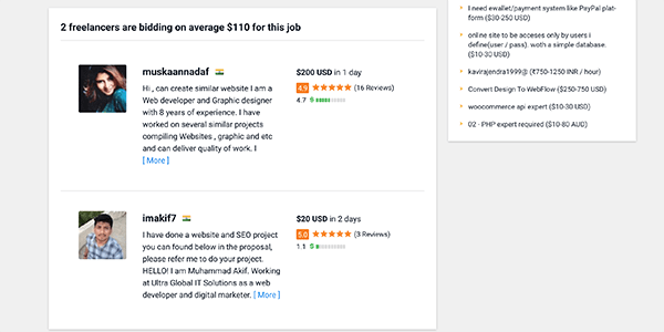 Freelancer bids.