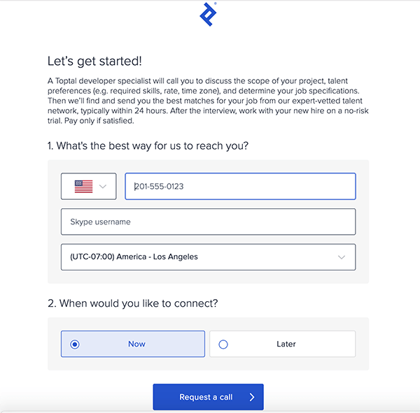 Form to fill out for Toptal.