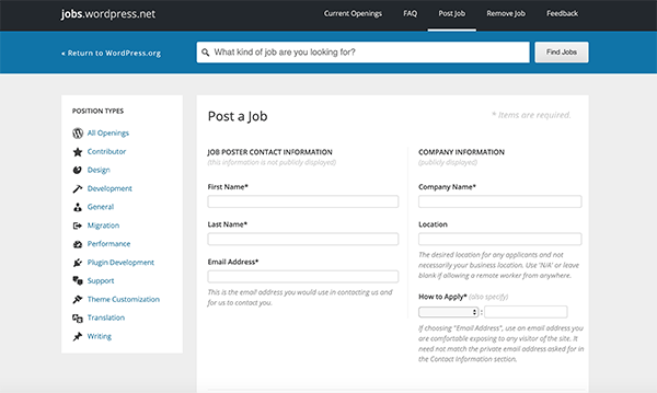 WordPress jobs posting a job.