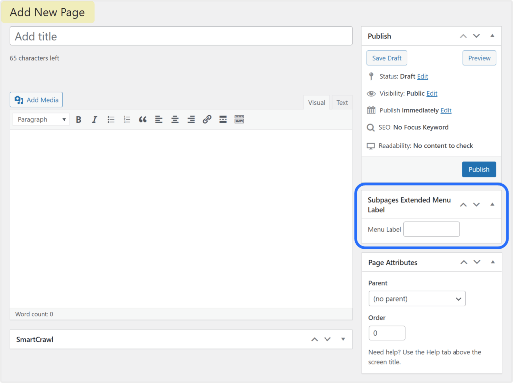 Subpages Extended plugin in the Page editor.