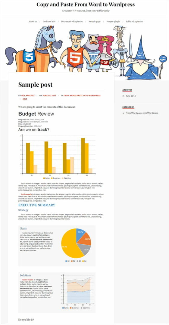 Sample document embedded into WordPress post using Docxpresso.