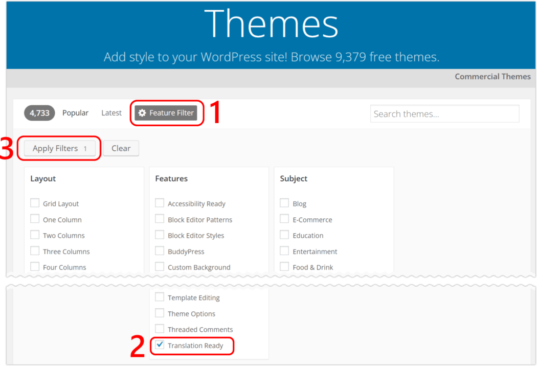 wp themes filters