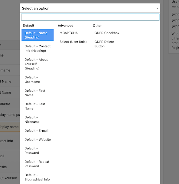 Examples of the fields you can add to your forms