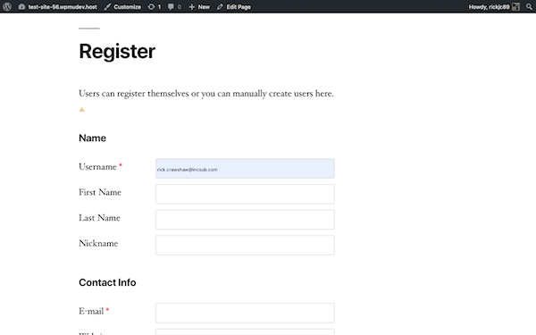 A preview of your registration page