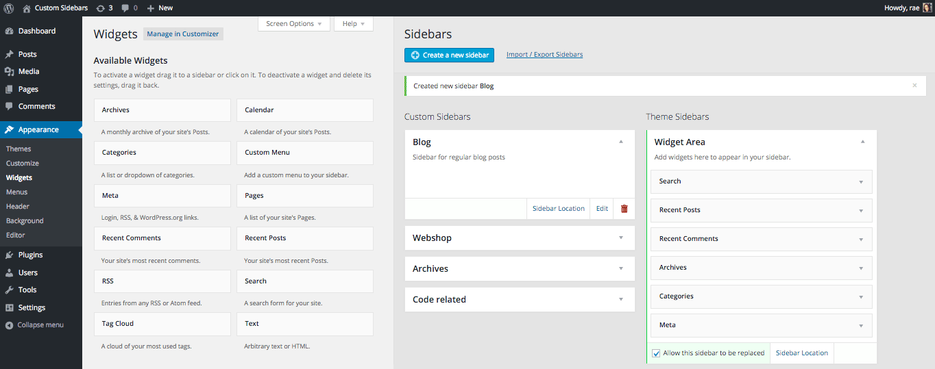 Easy access to Custom Sidebar functionality