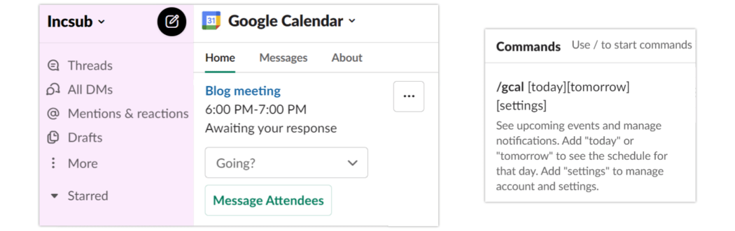 Slack +Google calendar