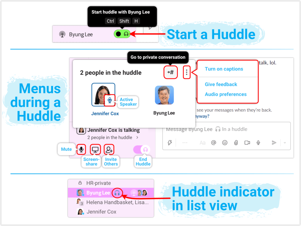 Huddle windows menus