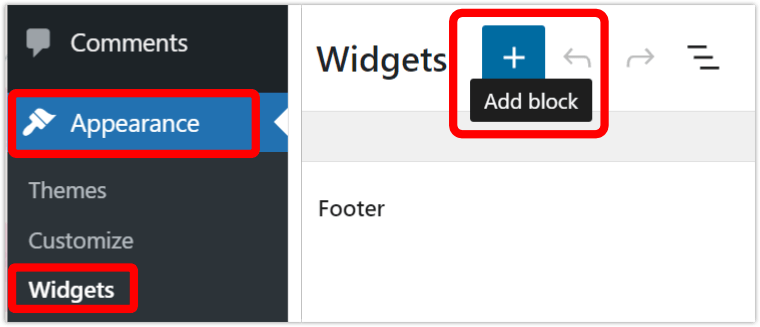 WP widget block add
