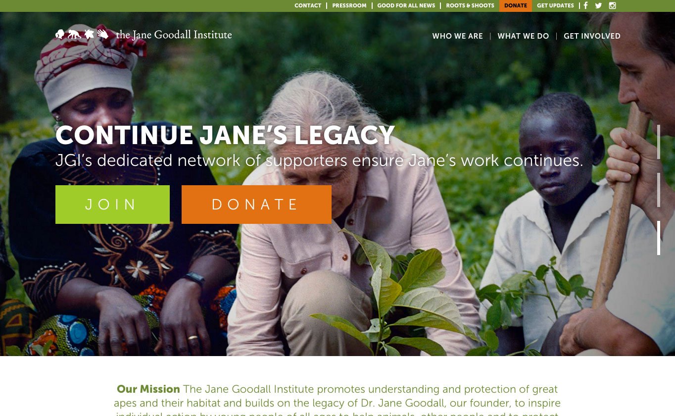 The Jane Goodall Institute website runs on the JOYN theme, which you can download from ThemeForest.