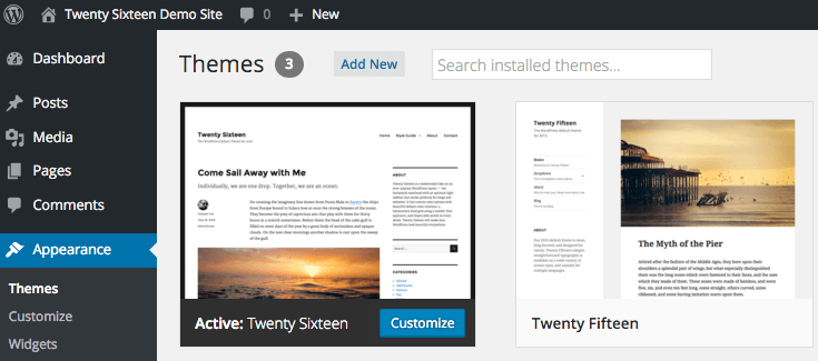 Twenty Sixteen default install in WordPress 4.4.