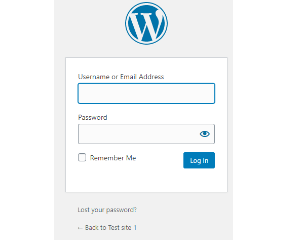 The WordPress backend login form.
