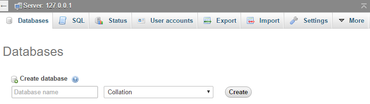 Database creation prompt in phpMyAdmin