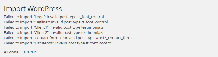 If anything fails to import, study the list to determine which items you want to retry.