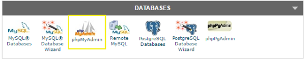 Database menu in a cPanel hosting control panel