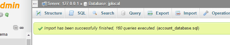 Database import success with phpMyAdmin.