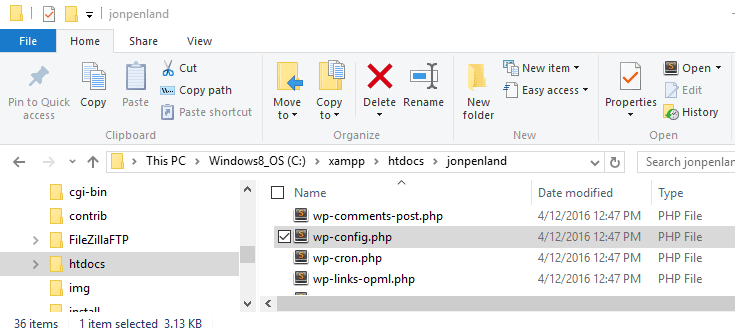 The wp-config.php file you need will be inside of the directory containing your website files.