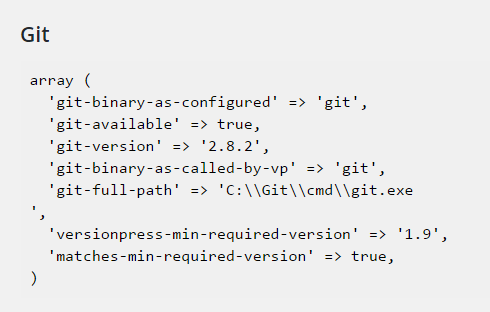 git information from versionpress system info scree