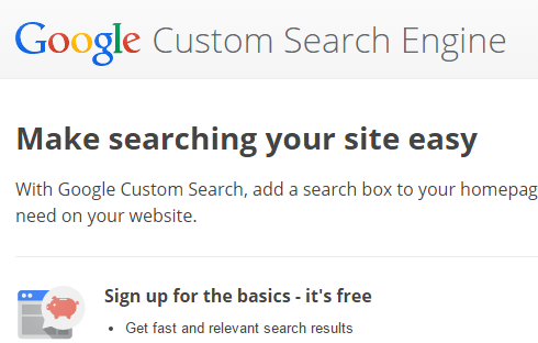 screenshot of google custom search engine page