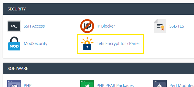 The Let's Encrypt for cPanel button in cPanel.