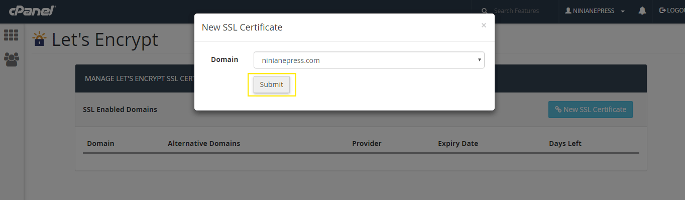 The inline pop-up to choose and install a certificate.