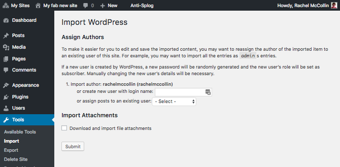 Importing authors using the Import tool