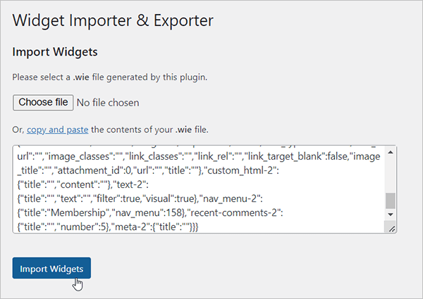 Widget Importer & Exporter plugin - Copy and Paste .wie file option