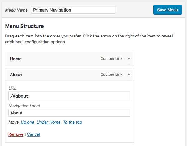 Create custom menu links for WordPress using IDs.