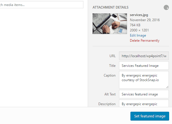Setting a feature image for a WordPress page.