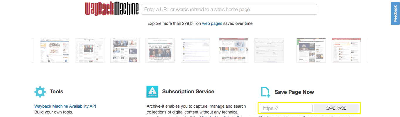 The Way Back Machine Web Archive page