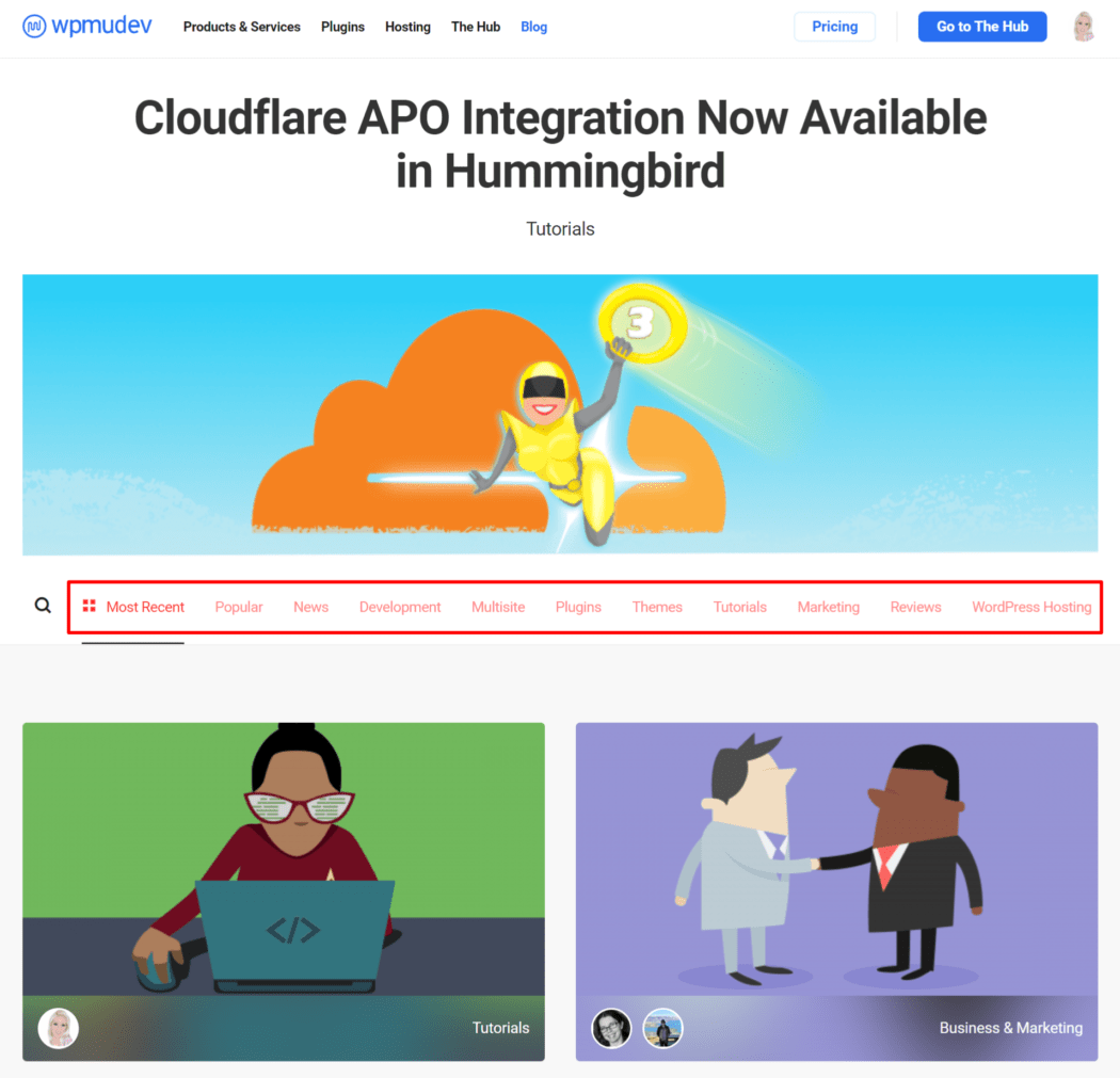 WPMU DEV blog landing page