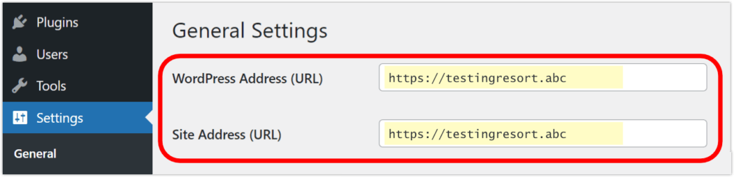 WP settings URL check