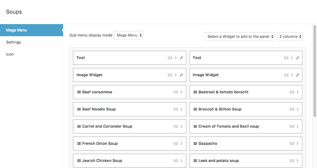 Max Mega Menu 2 column layout