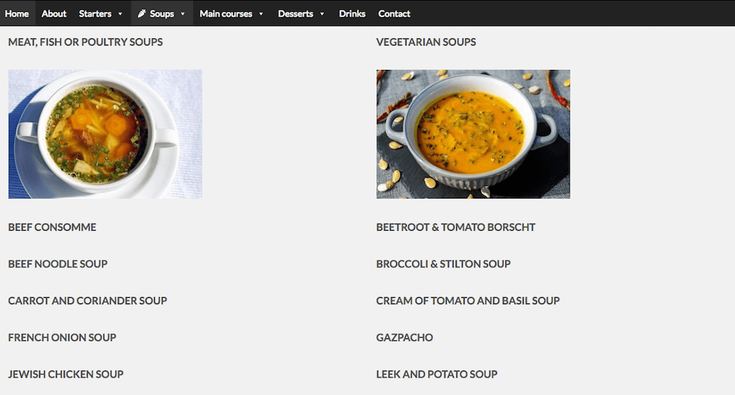 Max Mega Menu 2 column layout for Soups submenu