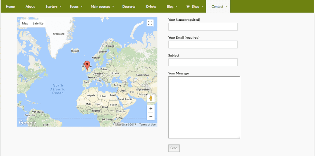 UberMenu widget with Google map and Contact form