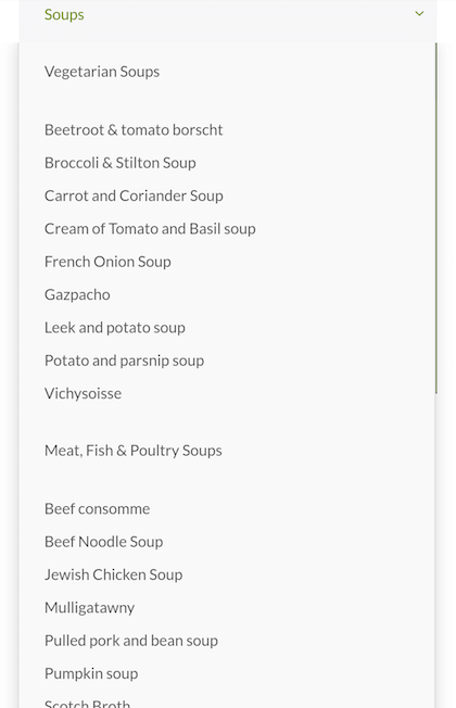 UberMenu Soups submenu on Android phone