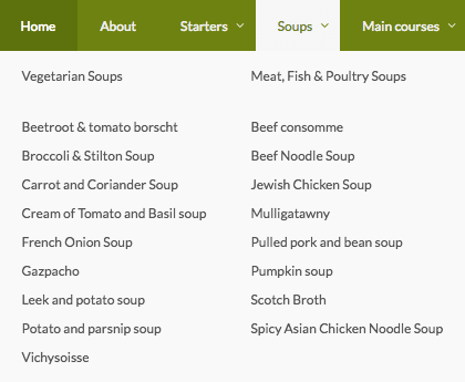 UberMenu Soups submenu using Columns