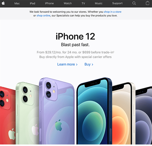 Example of Apple's website.