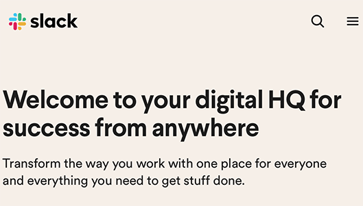 Slack website example.