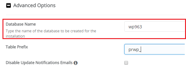 WordPress auto-installer set database name