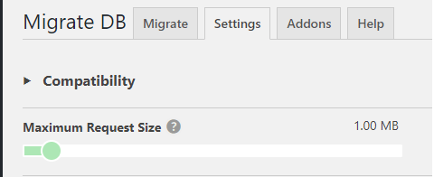wp-migrate-db request size settings