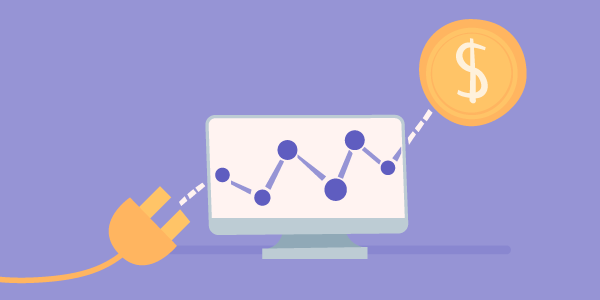 Computer screen with graph, plug and dollar symbol