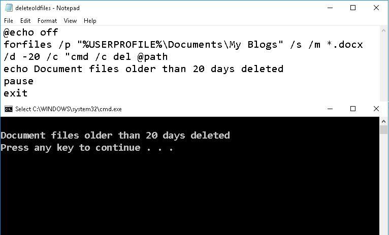 Delete old files using batch script