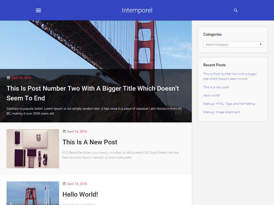 Intemporal is a blogging-focused theme