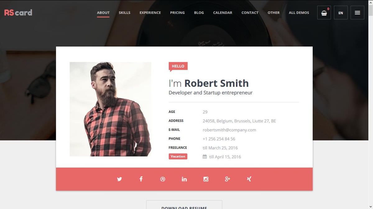 RS Card is a resume and CV theme