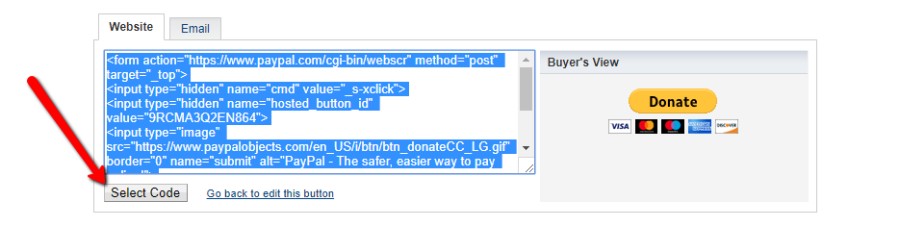 Copy PayPal donate button embed code